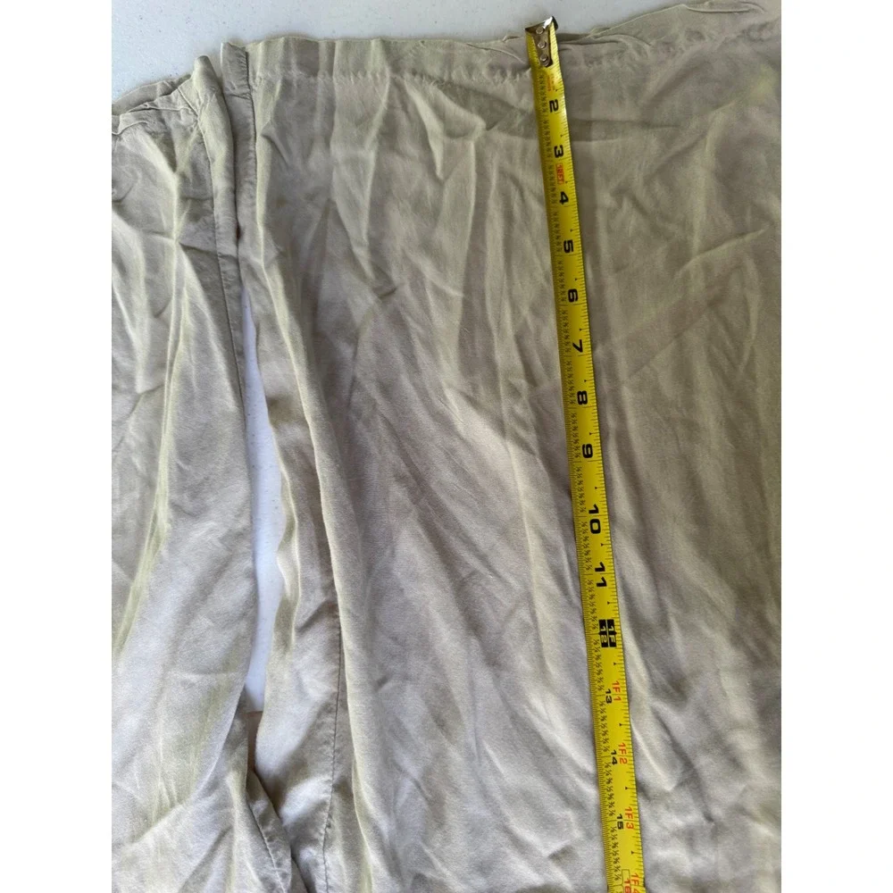 H&M Womens Medium Beige Wide Leg Elastic Waist Cropped Flowy Pants Tan Trousers‎